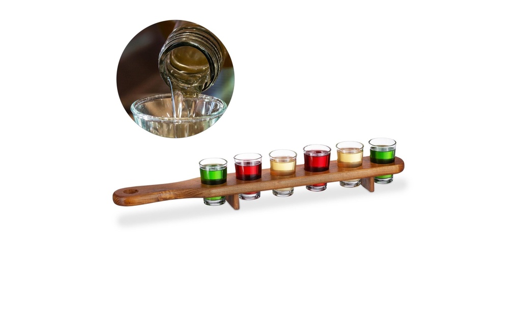 relaxdays Plateau de service avec 6 verres Marron, transparent