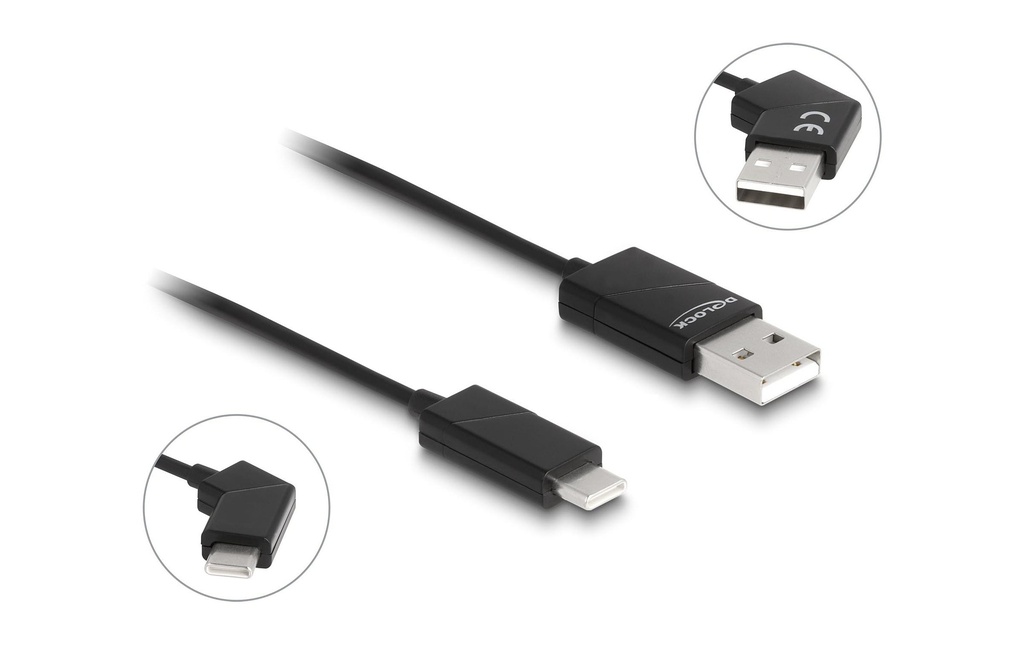 Delock Câble USB 2.0 Connecteur rotatif PD 60 W USB-A - USB-C 1.2 m
