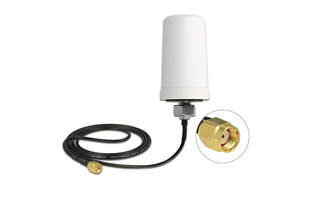 Delock Antenne Wi-Fi RP-SMA, Dualband RP-SMA 3 dBi Rayonnement omni directionnel