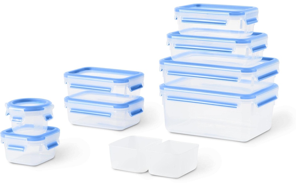 Emsa Récipients à provisions Clip & Close Eco 9 pièces, Bleu/Transparent