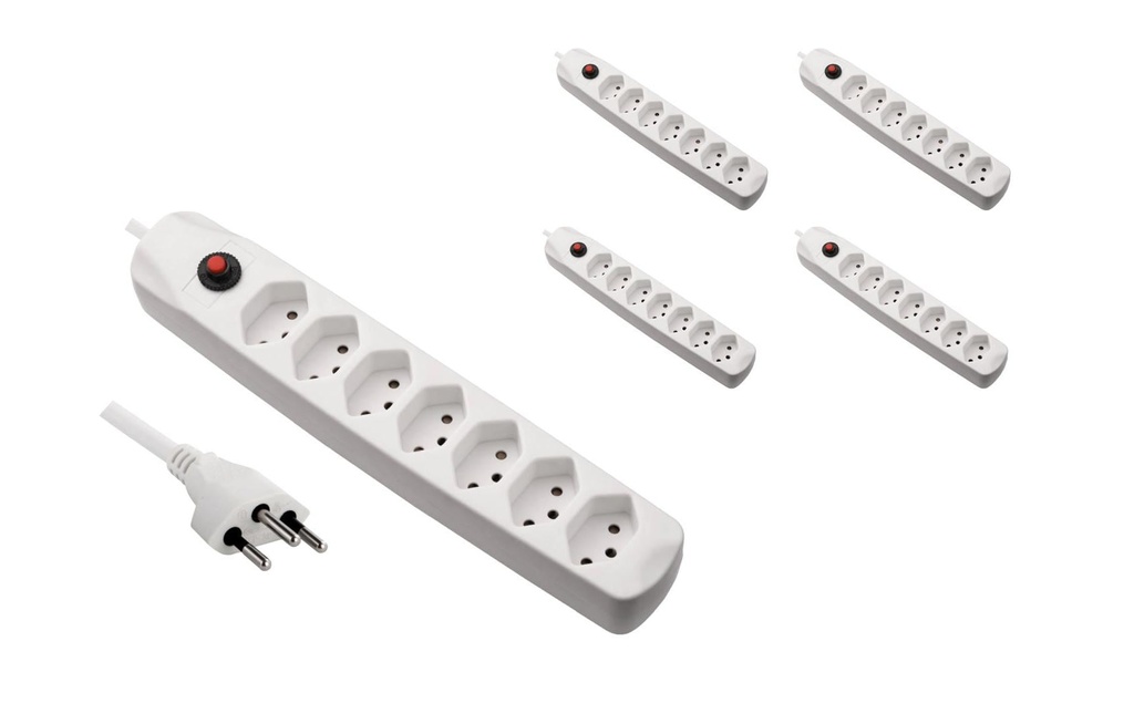 FURBER.power Bloc multiprises avec protection contre les surcharges 7x T13, 5 pièces, blanc