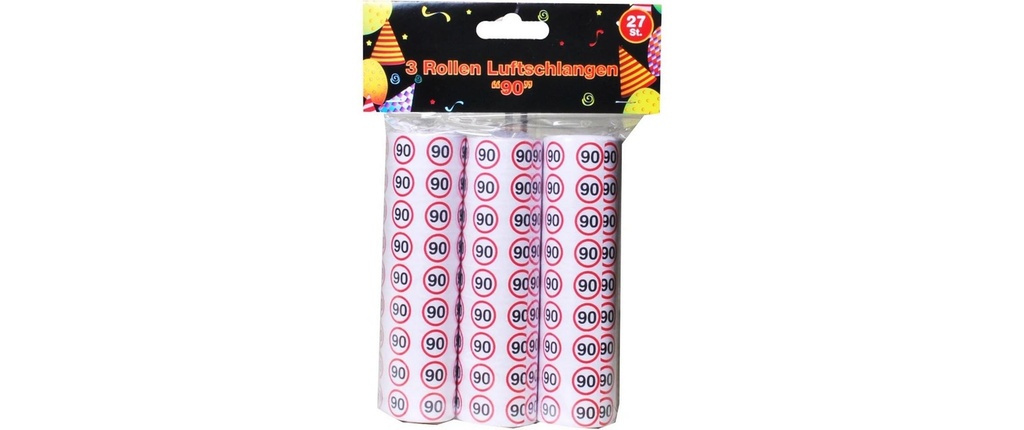 Trendcompany Serpentins 90e anniversaire 3 rouleaux, 27 pièces