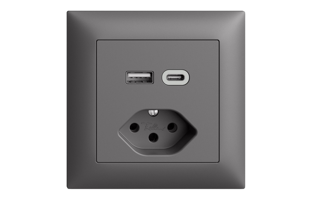 Feller EDIZIOdue Prise de courant 1x USB A, 1x USB C 3 A,15 W, gris foncé