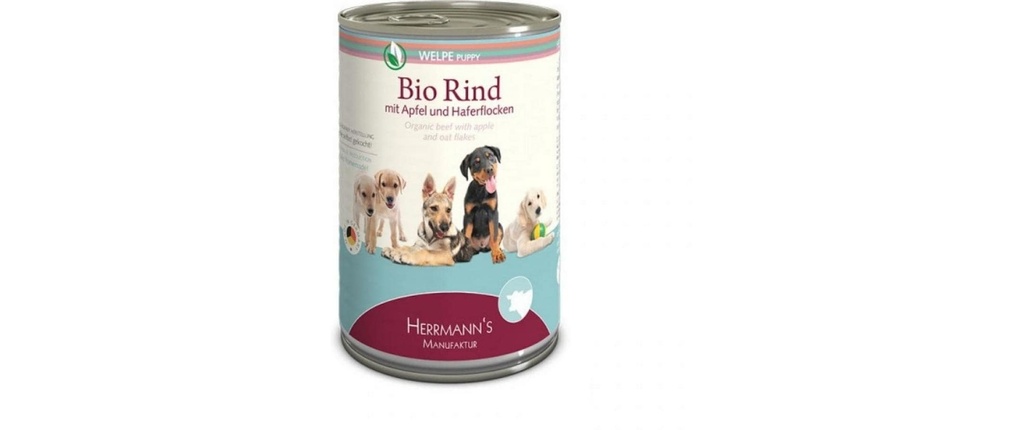 Herrmann's Alimentation humide Bœuf bio avec pomme et flocons d'avoine 400 g