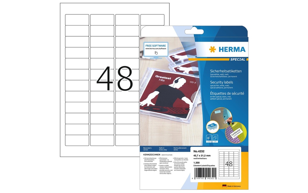HERMA Étiquettes de sécurité 4232  45.7 x 21.2 mm