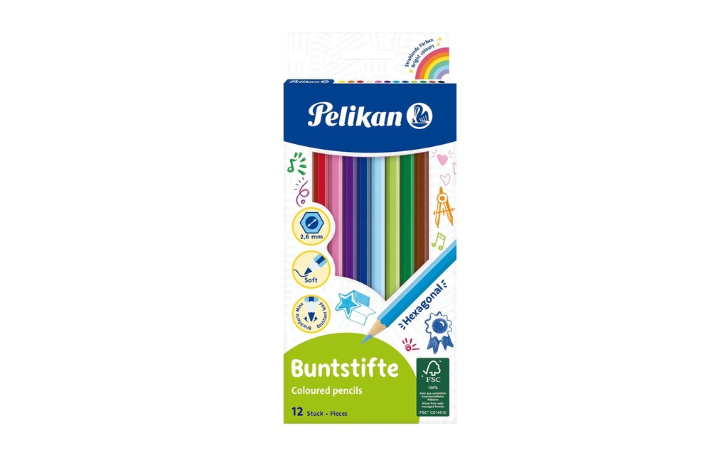 Pelikan Crayons de couleur hexagonal Mince, set de 12