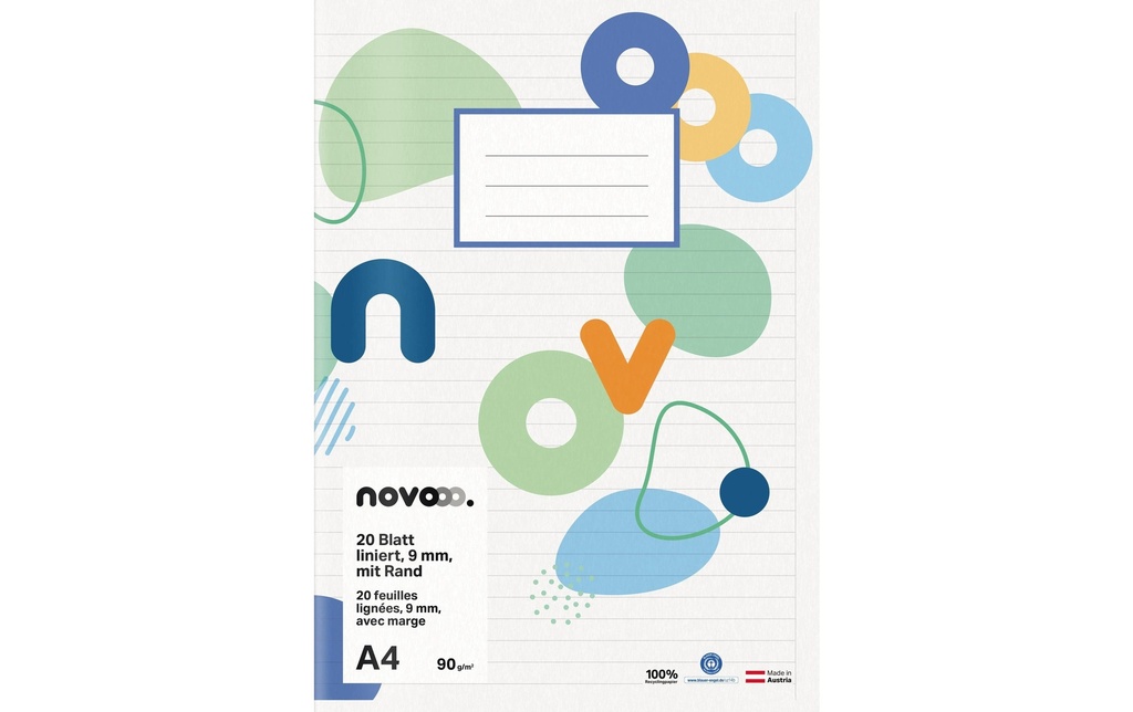 novooo. Cahier d'école A4, ligné 9 mm avec marge 90g 20 Pièce/s