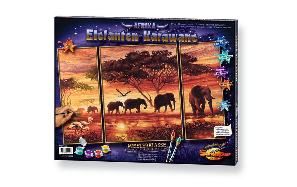 Schipper Peinture avec chiffres L`Afrique: caravane d`éléphants