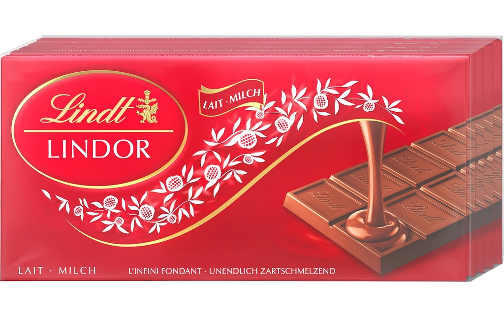 Lindt Tablette de chocolat Lait Lindor 5 x 100 g
