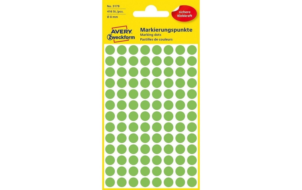 Avery Zweckform Pastilles adhésives 8 mm vert fluo