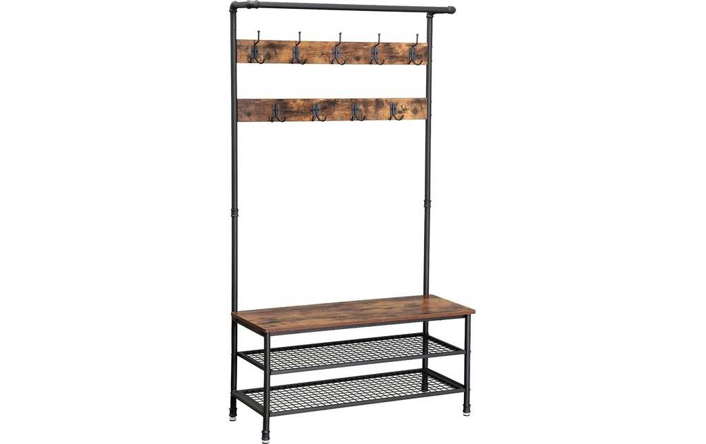 VASAGLE Portemanteau avec rangement pour chaussures 182 cm, Brun/Noir