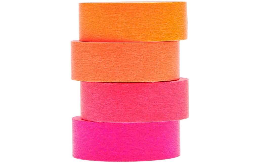 Rico Design Ruban Washi 4 pièces, Orange fluo/Rose fluo/Rouge fluo,  10 m