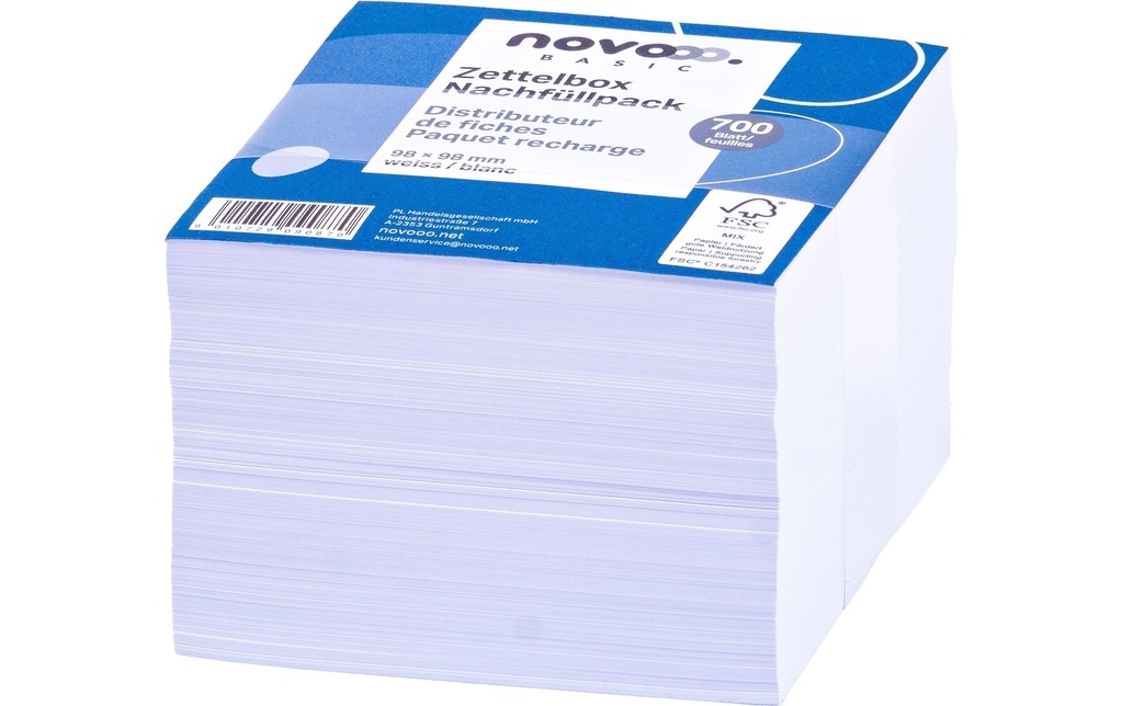 novooo. Boîte à fiches papier 98 x 98 mm, blanc, 80g, 700 feuilles