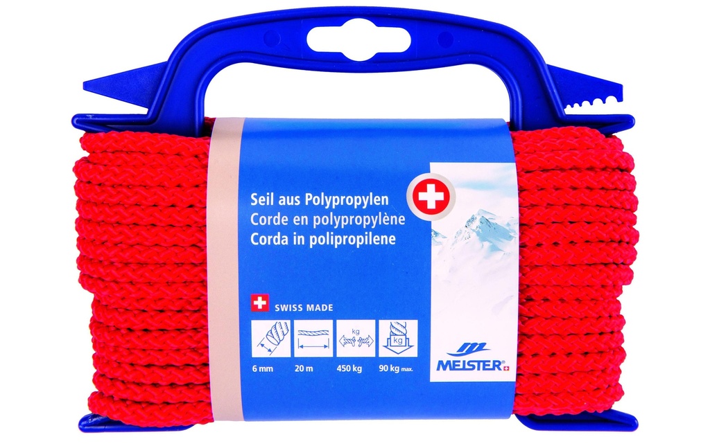 Meister Corde en polypropylène Ø 6 mm, 20 m, 450 kg, rouge