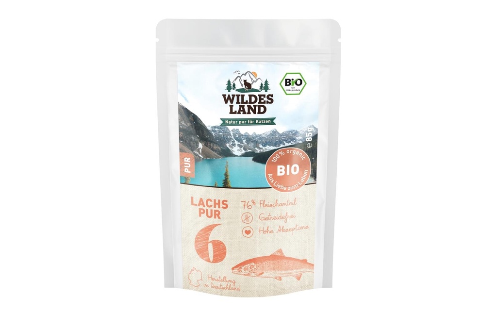 Wildes Land Alimentation humide Adult BIO Saumon PUR avec. Huile de saumon 12 x 85 g