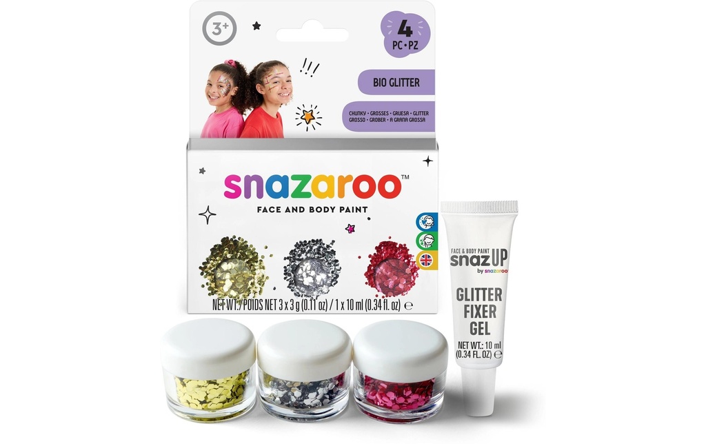 Snazaroo Glitzer Set Grossier, 3 couleurs
