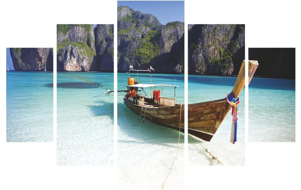 Wallxpert Photo Bateau dans la mer 5 pièces, 92 x 56 cm