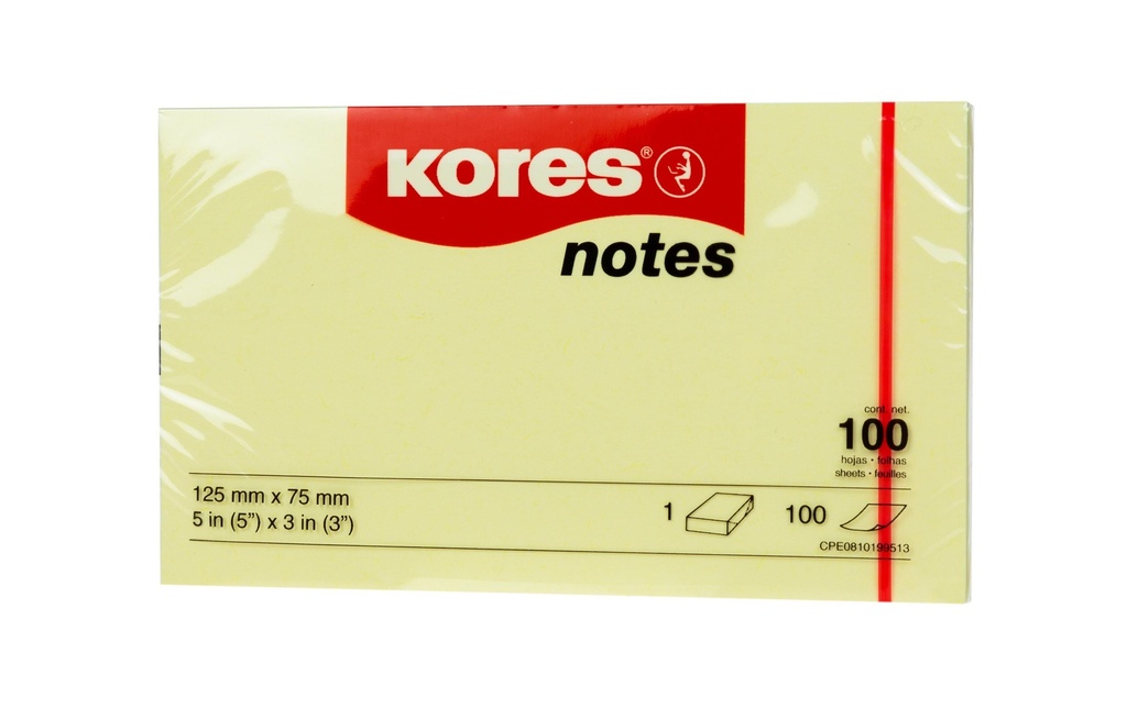 Kores Fiche de bloc-notes 12575, 12,5 x 7,5 cm, 12 blocs, Jaune