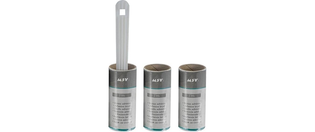 MSV Rouleau adhésif pour vêtements 3 m, 2 rouleaux de rechange