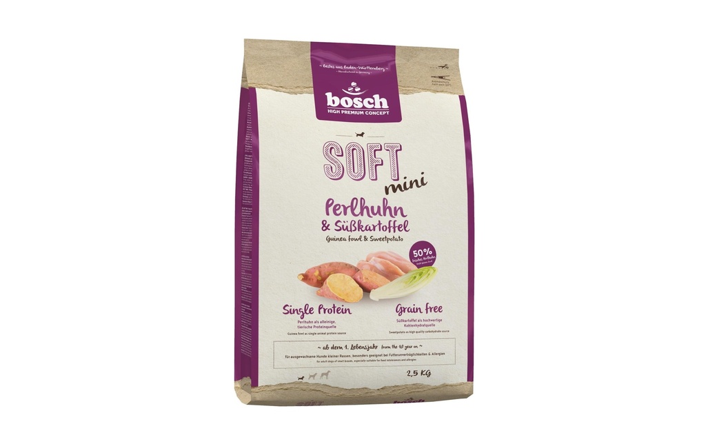 Bosch Tiernahrung Soft Adult Mini, Pintade et patate douce, 2.5 kg