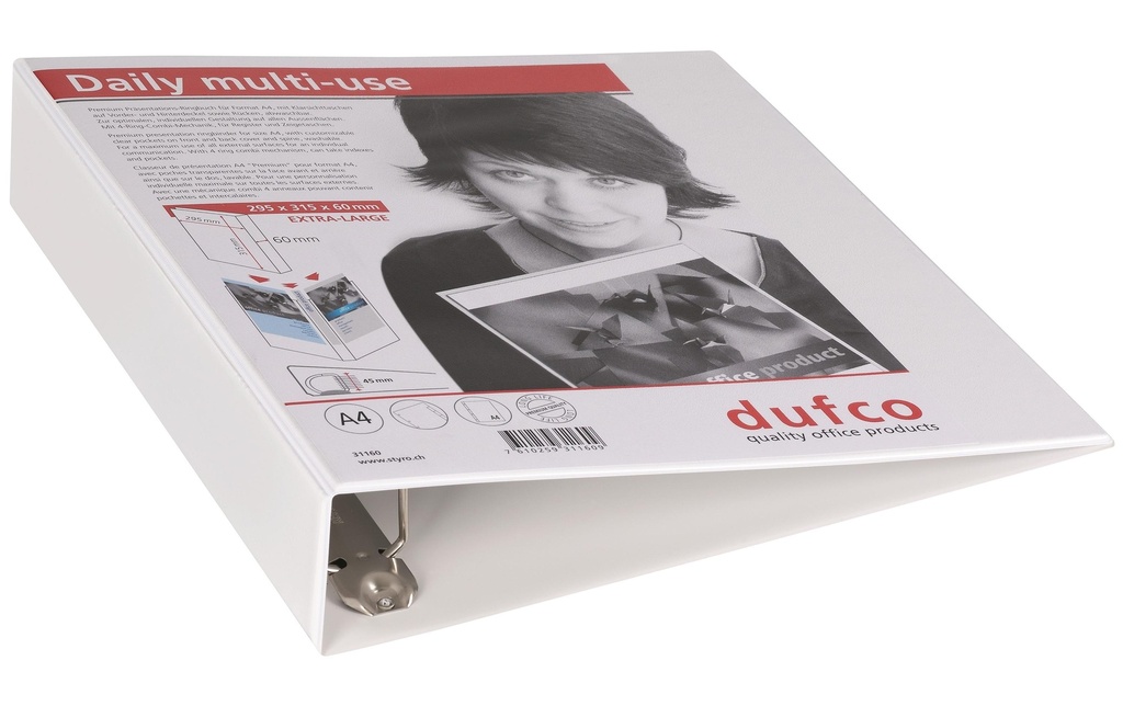 dufco Classeur 6 cm 400 feuilles, anneau: 45 mm, blanc