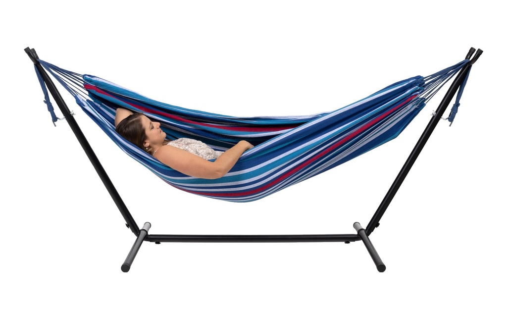 KOOR Hamac double Nuvola avec support, bleu-rouge