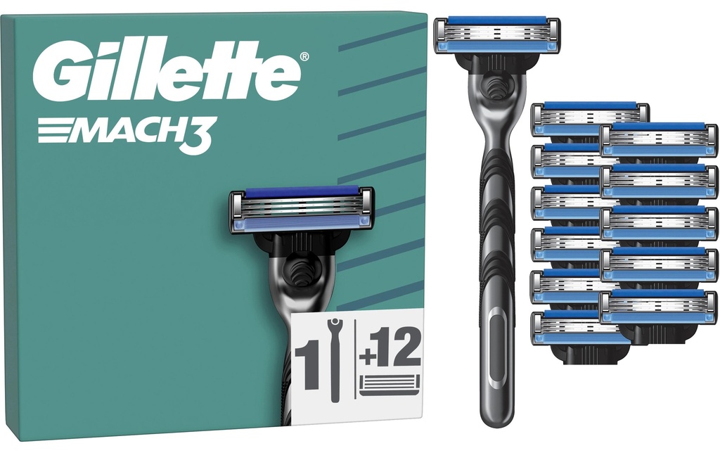 Gillette Rasoir pour hommes Base Gillette Mach3 12 + pièce à main