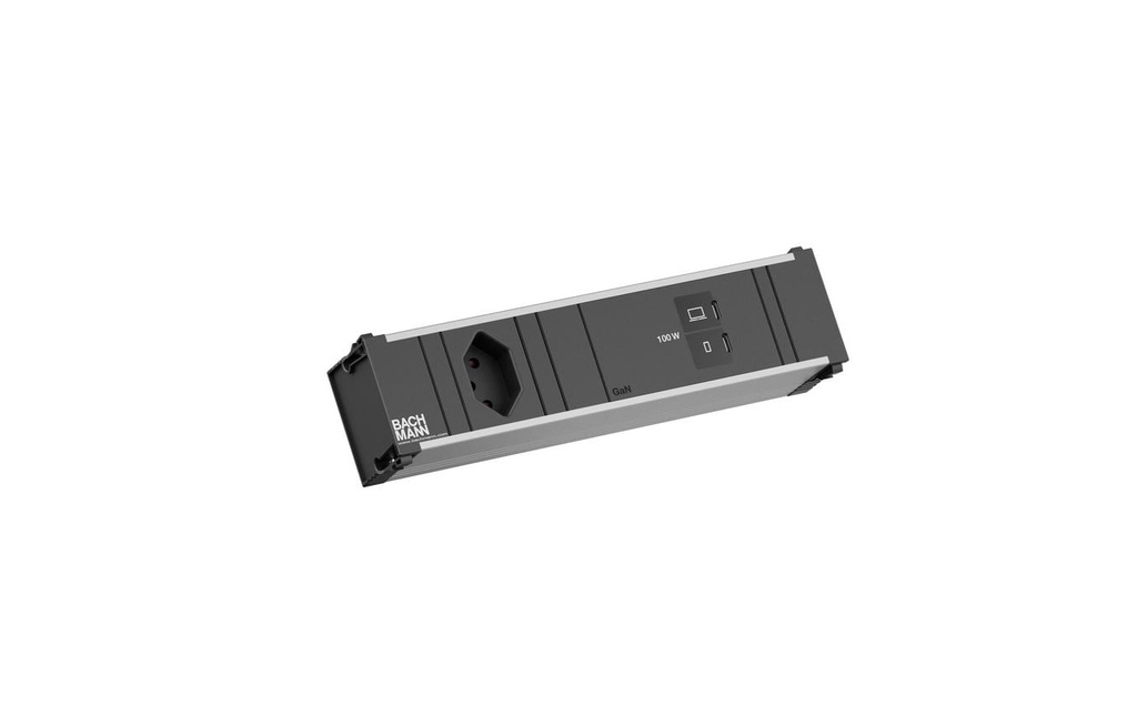 Bachmann Bloc multiprises d’encastrement CONI S 1xT13 1xUSB C/C 100W 0.2m noir