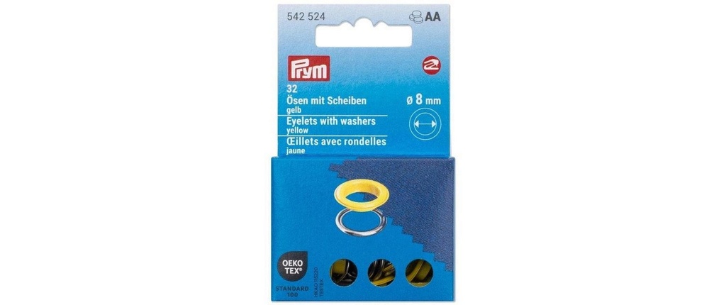 Prym Œillets avec disques, 8 mm jaune, argent