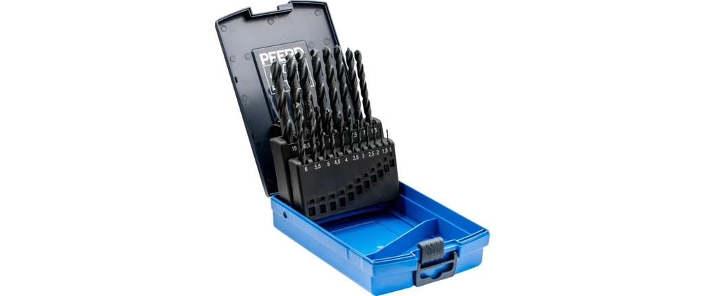 Pferd Jeu de forets hélicoïdaux HSSG 19 pcs. acier N DIN 338