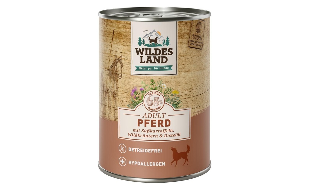 Wildes Land Alimentation humide Cheval avec patates douces et herbes sauvages 400 g