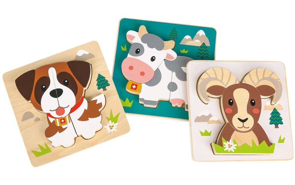 Spielba Holzspielwaren Puzzle en bois Set de 3 animaux suisses
