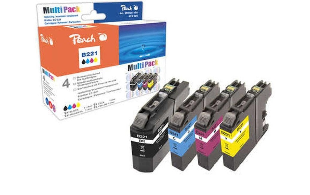 Peach Kits d’encre Brother LC-221 Magenta/Yellow/noir/Cyan