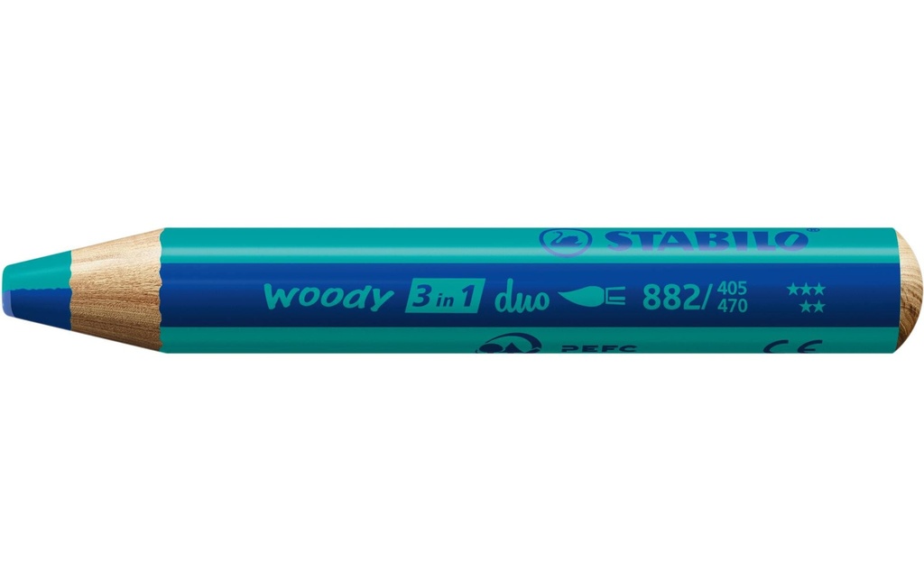 STABILO Crayon gras de couleur Woody 3 in 1 duo Bleu / Turquoise
