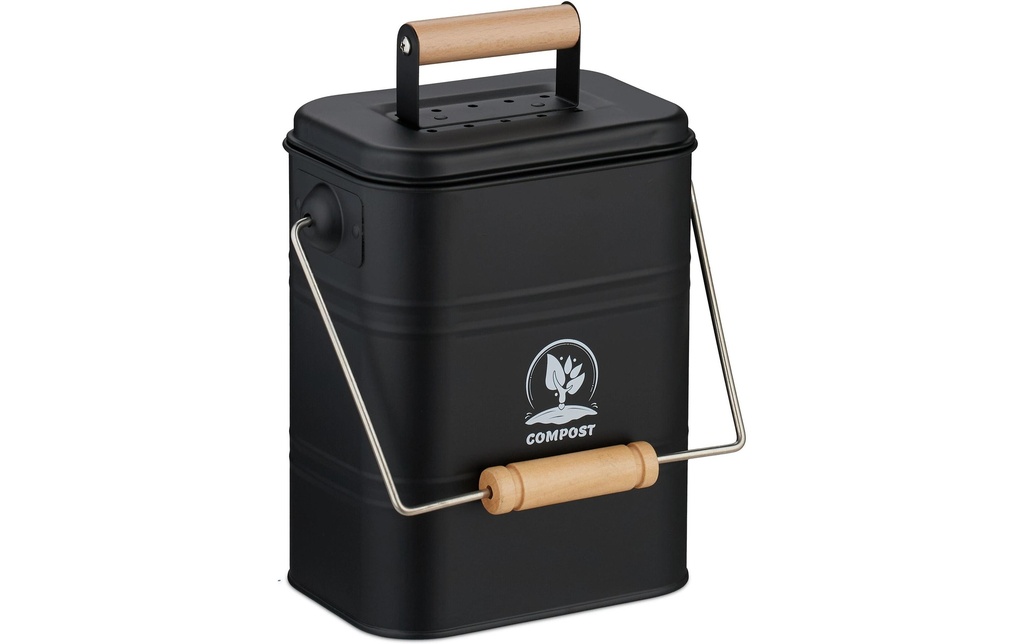 relaxdays Seau à compost 3.5 l, Brun clair/Noir