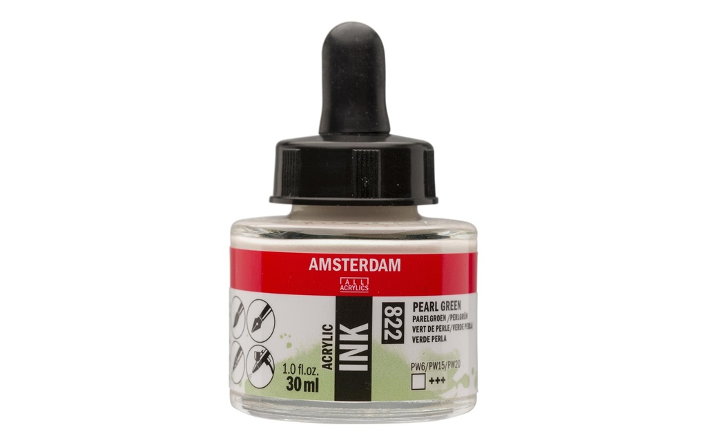 Amsterdam Encre acrylique 822 Vert perle transparent, 30 ml 30 ml, Vert/Blanc