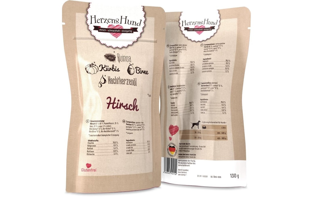 HerzensHund Alimentation humide Canard bio avec légumes bio, 130 g