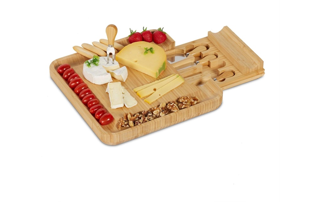 relaxdays Plateau de service Plateau à fromage 4 pièces
