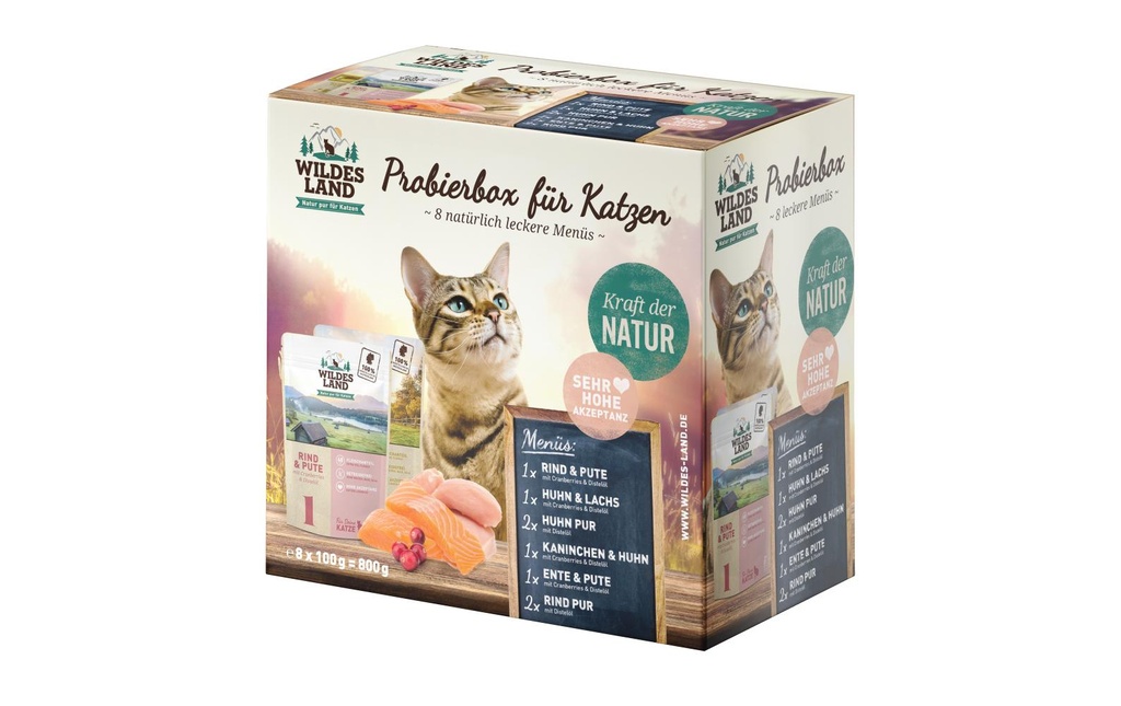 Wildes Land Alimentation humide Adult Pouch boîte d'essai 8 x 100 g