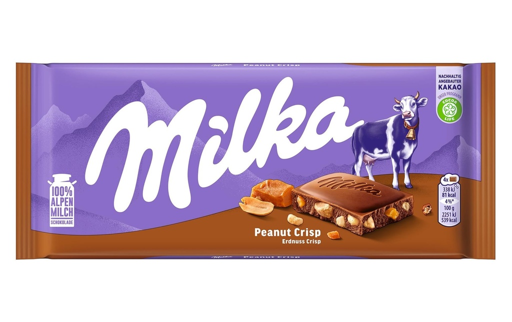 Milka Tablette de chocolat Peanut Crips 90 g