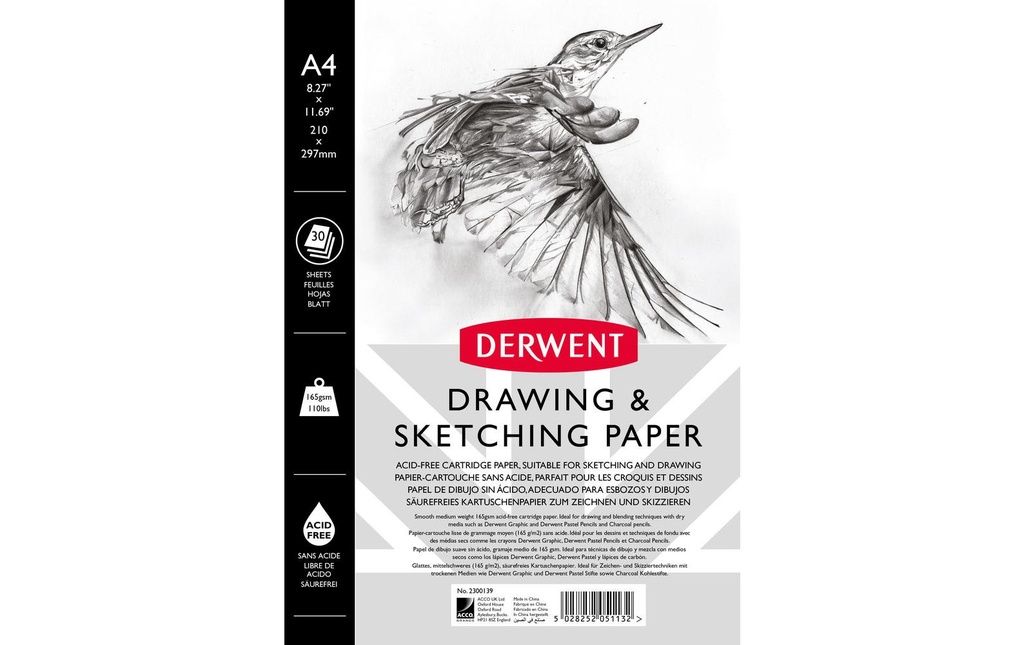 Derwent Bloc de croquis, DIN-A4, format vertical, 30 feuilles