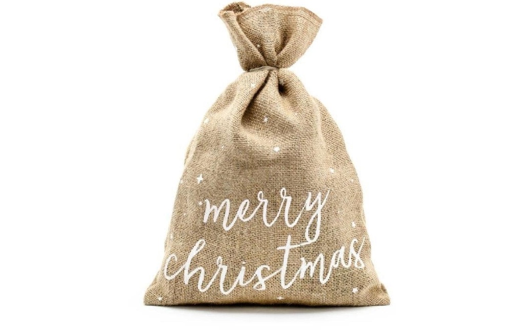 Partydeco Pochette cadeau Merry Christmas Beige/Blanc