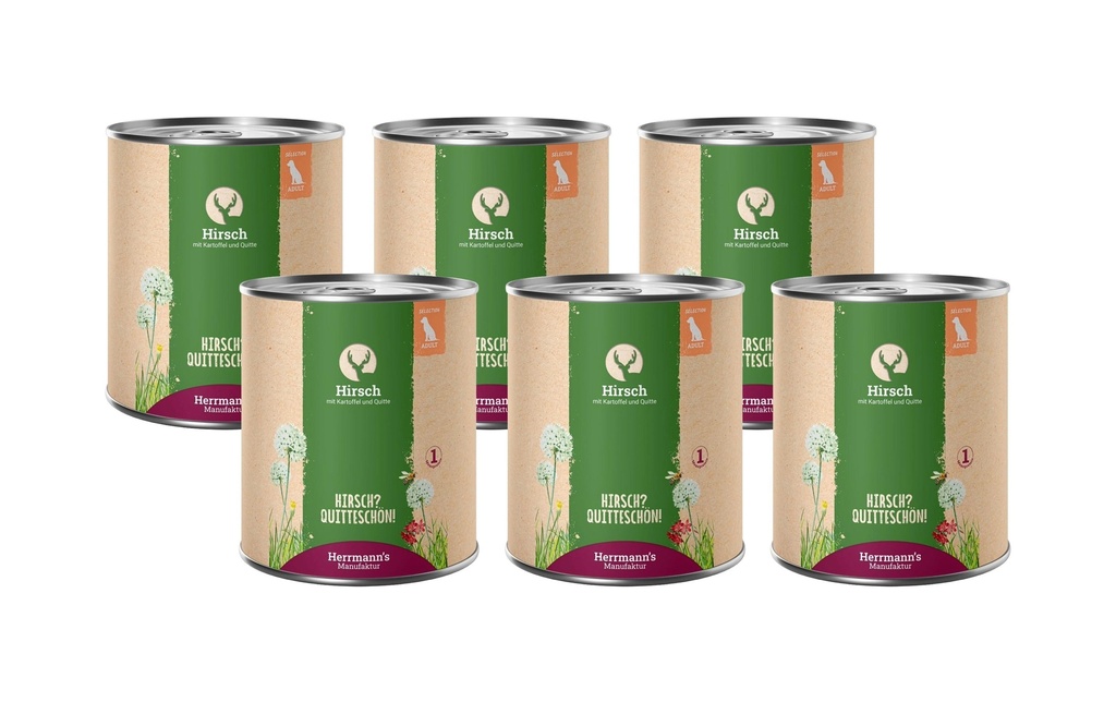 Herrmann's Alimentation humide Cerf avec pomme de terre et coing 6 x 800 g