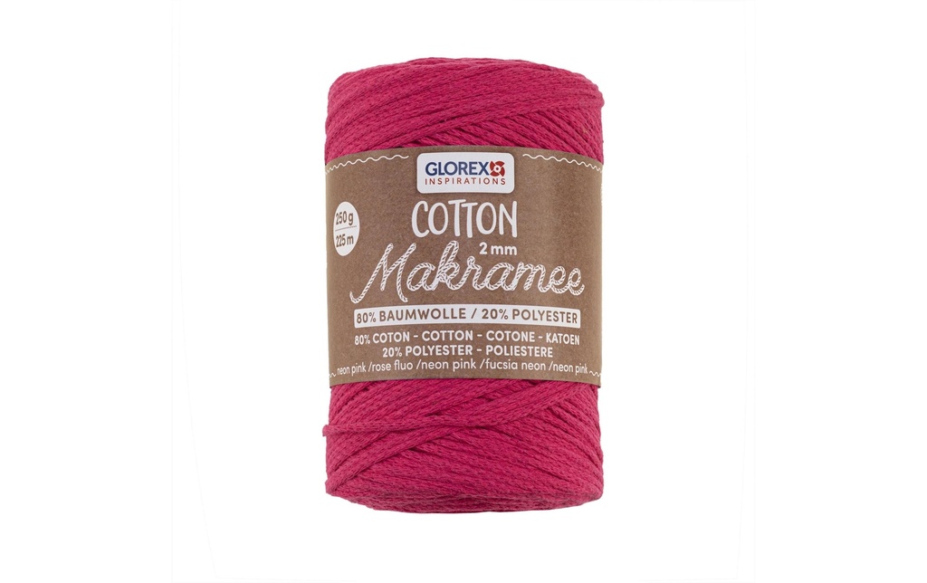 Glorex Laine Macramee Cotton 225m x 2 mm, 250g, rose fluo