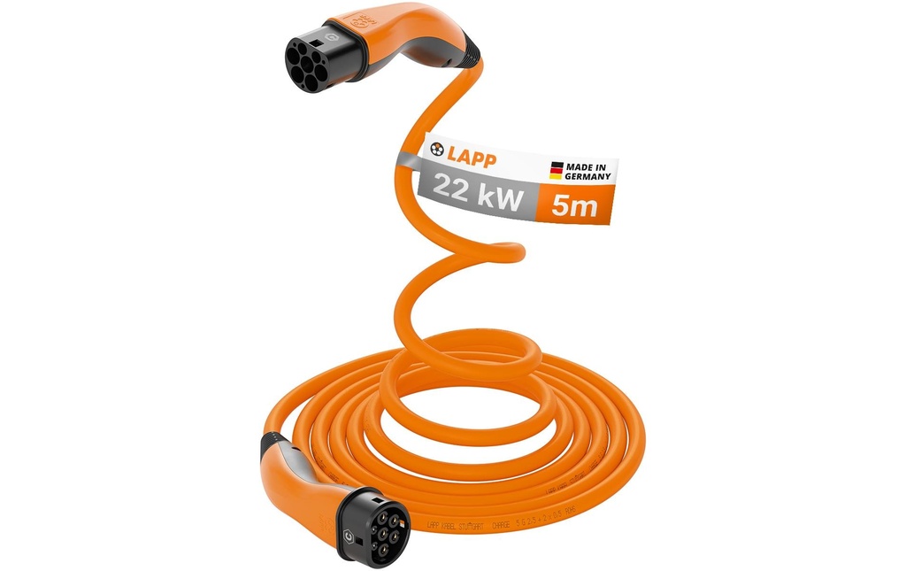 Lapp Câble de chargement Helix pour voiture électrique de type 2, 22 kW, 5 m, Orange