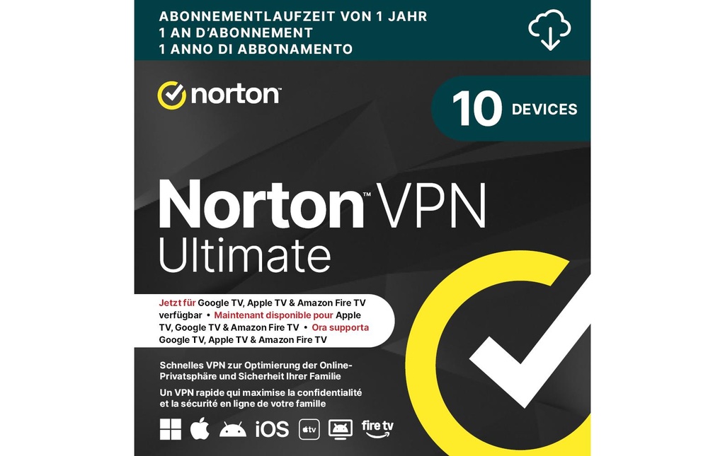 Norton VPN Ultimate ESD, version complète, 10 PC, 1 an 50 GB