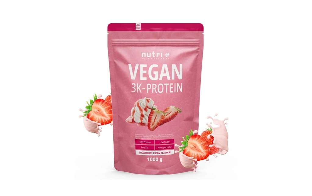 Nutri+ Poudre Protéine 3K végétalienne Fraise 1000 g