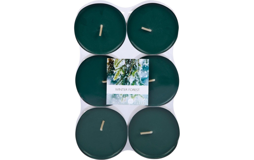 müller Kerzen Bougie chauffe-plat Maxi Winter Forest, Vert, 6 pièces