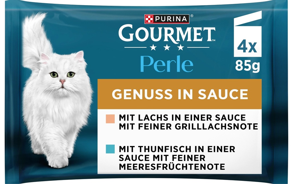 Purina Gourmet Alimentation humide Perle Plaisir en sauce Saumon Thon 4 x 85 g