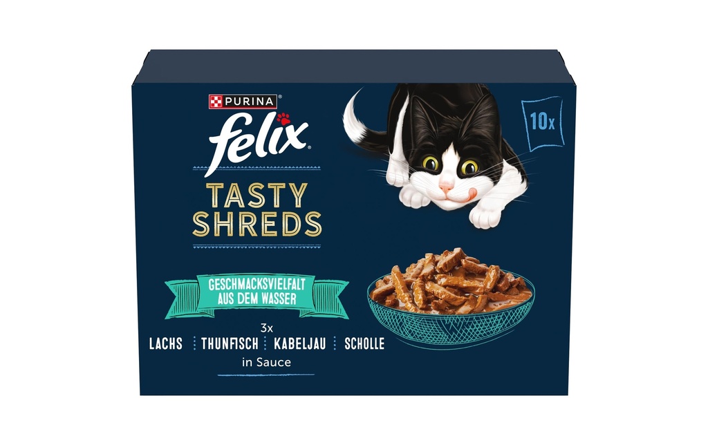 Felix Alimentation humide Tasty Shreds en sauce au poisson 10 x 80 g